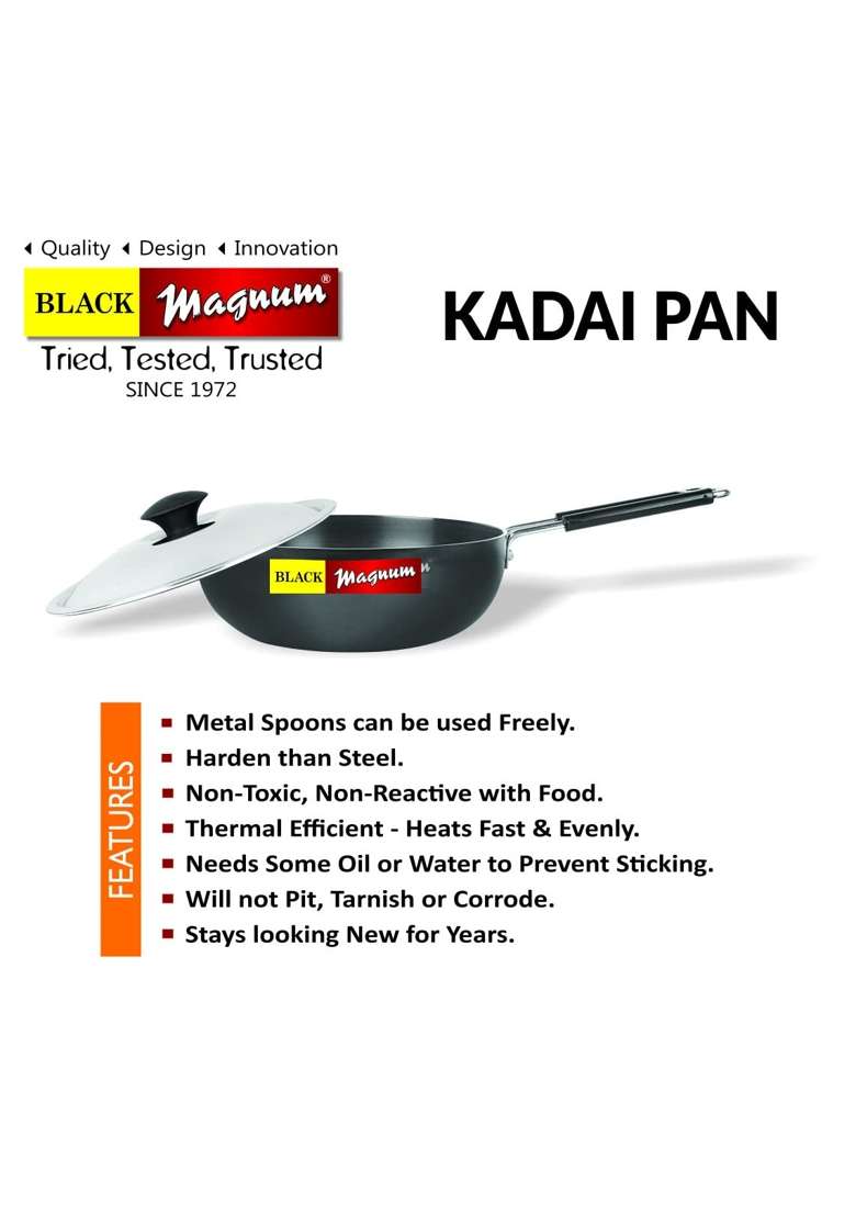 Black Magnum Hard Anodized Kadai Wok PAN Induction Compatible Model NO - Indya