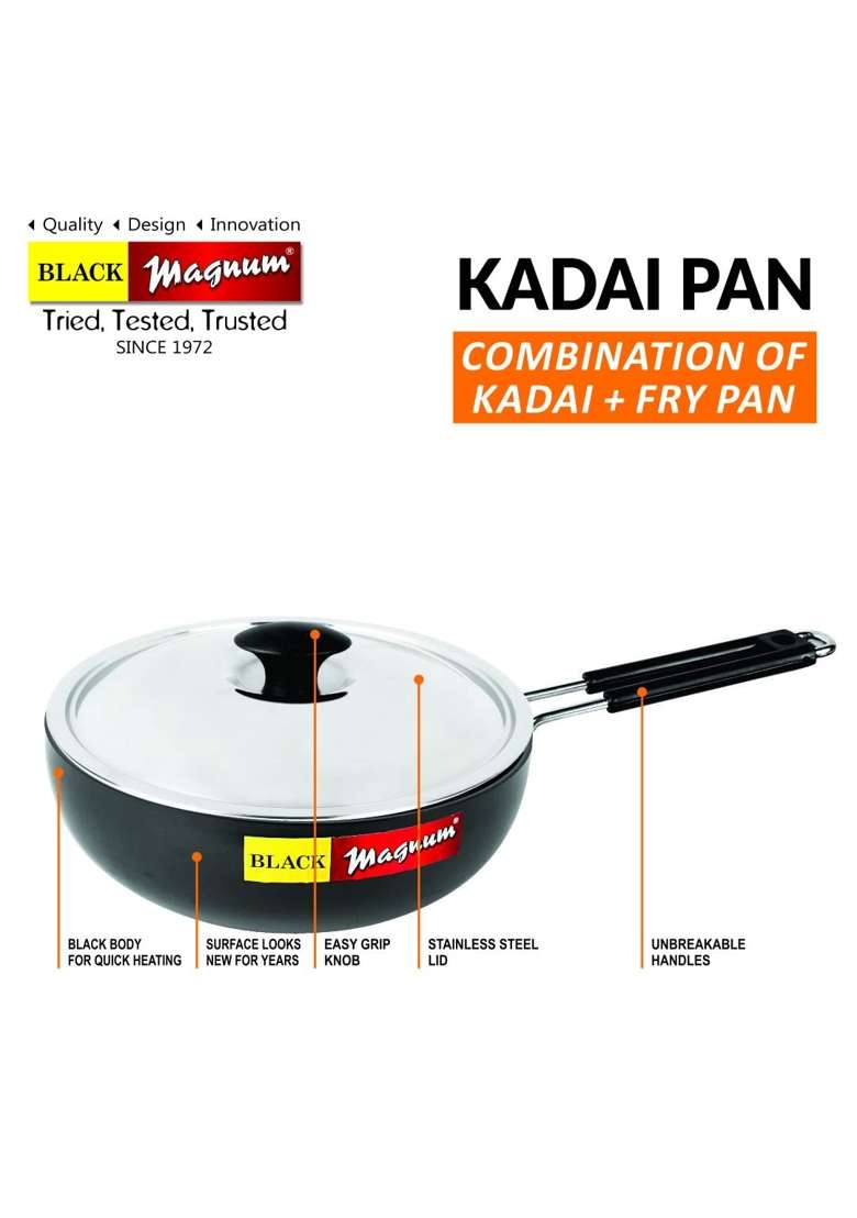 Black Magnum Hard Anodized Kadai Wok PAN Induction Compatible Model NO - Indya