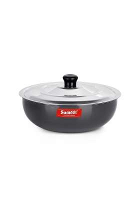Sumeet Hard Anodized Deep Tasla Deep Pan with Stainless Steel Lid Size No. | 1.8 L | 1.9 Qt | 20 cm | 7.9 Inch
