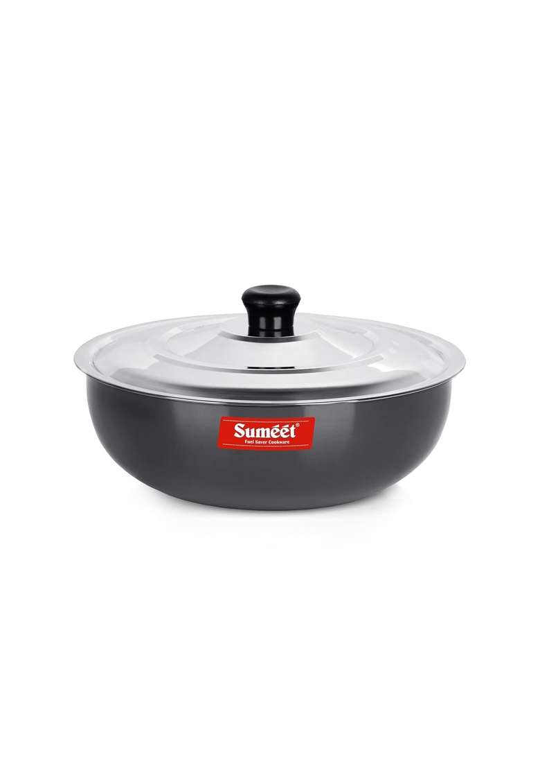 Sumeet Hard Anodized Deep Tasla Deep Pan with Stainless Steel Lid Size No. | 1.8 L | 1.9 Qt | 20 cm | 7.9 Inch - Indya