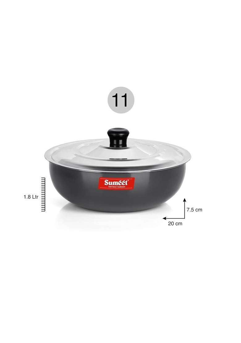 Sumeet Hard Anodized Deep Tasla Deep Pan with Stainless Steel Lid Size No. | 1.8 L | 1.9 Qt | 20 cm | 7.9 Inch - Indya