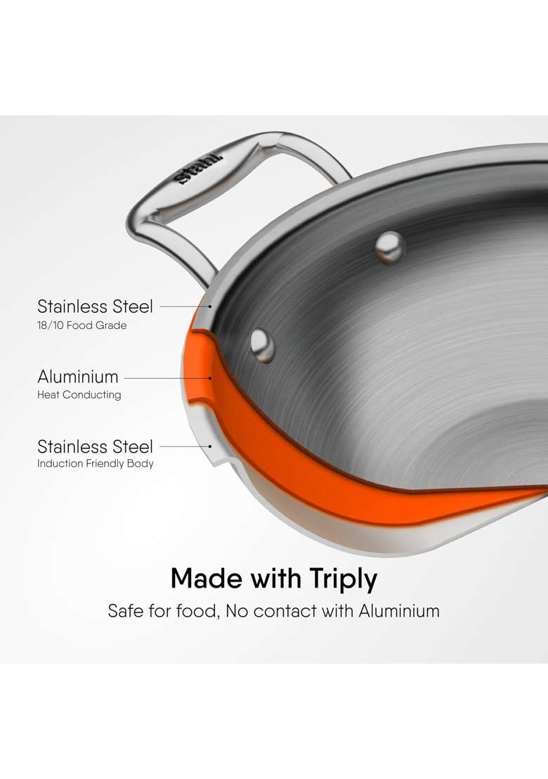 stahl Artisan Triply | 1.2 L | 1.3 Qt | 18 cm | 7.1 Inch | Induction Compatible | With Lid - Indya