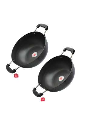 LAZYwindow Hard Anodised Kadhai Wok Set | 3 L | 3.2 Qt | Pack of 2