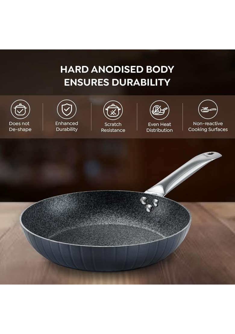 Prestige Durastone BYK Hard Anodised Non-Stick Cookware -Tawa Flat Griddle | 3 L | 3.2 Qt | 24.5 cm | 9.6 Inch | 3-Piece Set | Induction Compatible - Indya