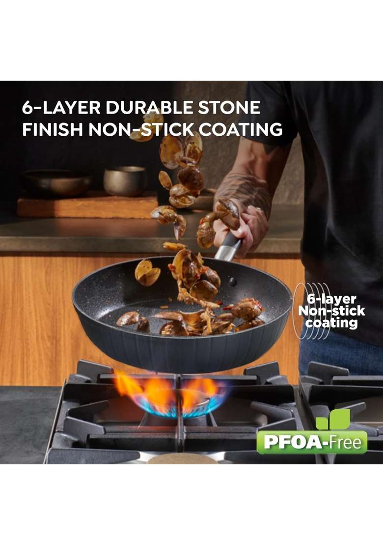 Prestige Durastone BYK Hard Anodised Non-Stick Cookware -Tawa Flat Griddle | 3 L | 3.2 Qt | 24.5 cm | 9.6 Inch | 3-Piece Set | Induction Compatible - Indya