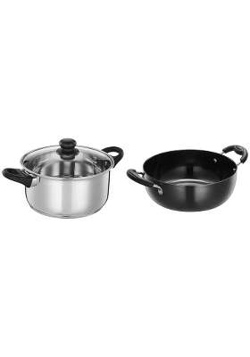 Solimo Amazon Brand Solimo Hard Anodized Deep Kadhai Wok | 2.5 L | 2.6 Qt | 24 cm | 9.4 Inch | Induction Compatible | With Lid