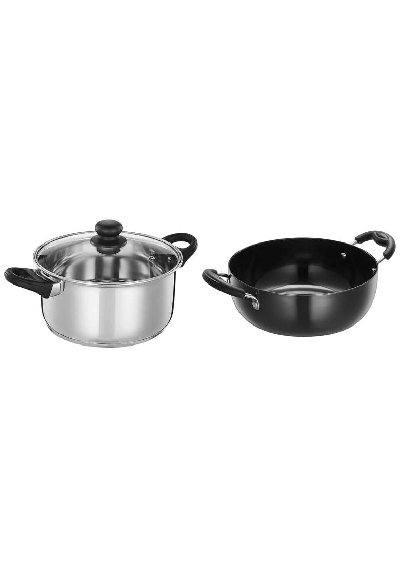 Solimo Amazon Brand Solimo Hard Anodized Deep Kadhai Wok | 2.5 L | 2.6 Qt | 24 cm | 9.4 Inch | Induction Compatible | With Lid - Indya