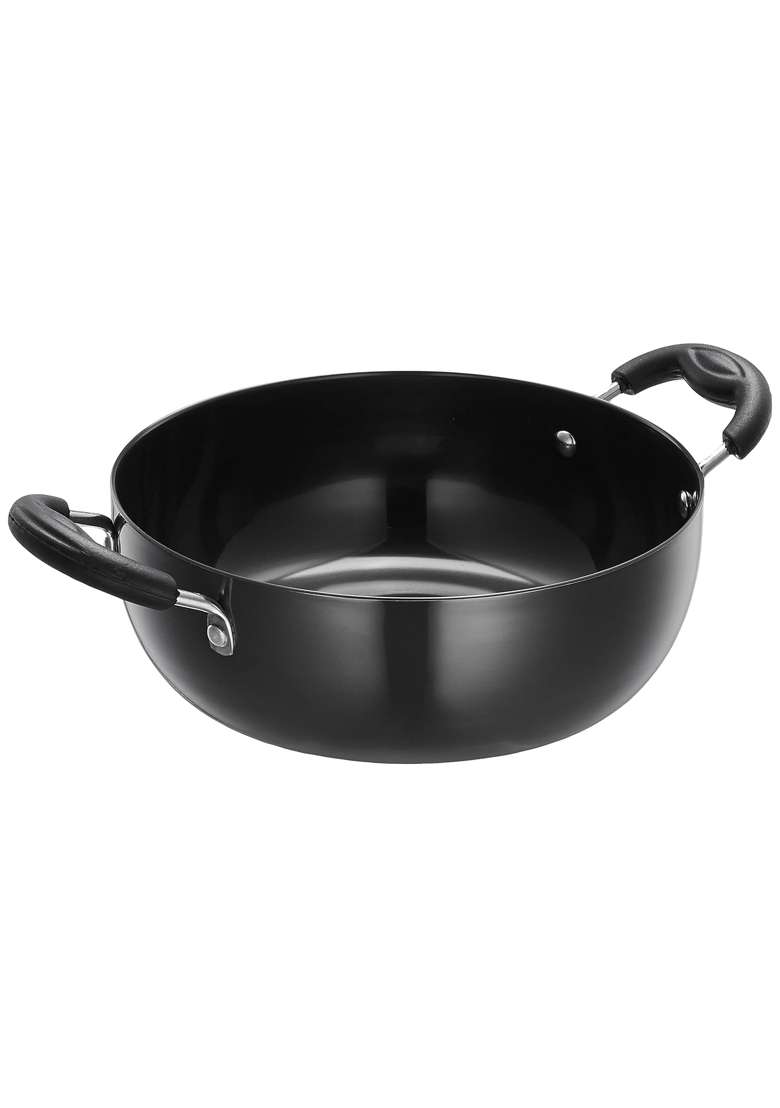 Solimo Amazon Brand Solimo Hard Anodized Deep Kadhai Wok | 2.5 L | 2.6 Qt | 24 cm | 9.4 Inch | Induction Compatible | With Lid - Indya