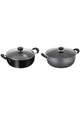 Solimo Amazon Brand Solimo Non Stick Kadhai Wok with Glass Lid | 2.5 L | 2.6 Qt | 26 cm | 10.2 Inch | Induction Compatible
