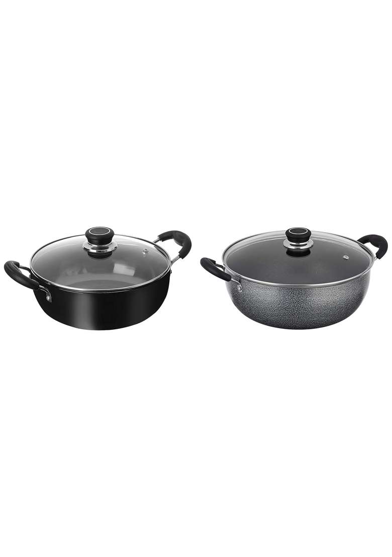 Solimo Amazon Brand Solimo Non Stick Kadhai Wok with Glass Lid | 2.5 L | 2.6 Qt | 26 cm | 10.2 Inch | Induction Compatible - Indya