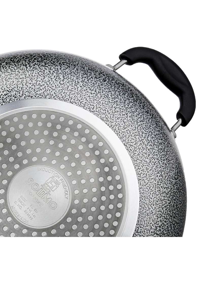 Solimo Amazon Brand Solimo Non Stick Kadhai Wok with Glass Lid | 2.5 L | 2.6 Qt | 26 cm | 10.2 Inch | Induction Compatible - Indya