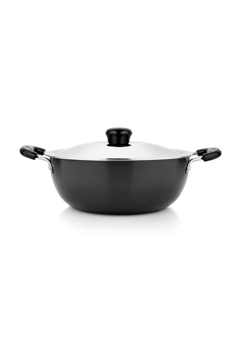 Chakmak Deep Kadhai Wok Hard Anodised | 4 L | 4.2 Qt | Induction Compatible | With Lid - Indya