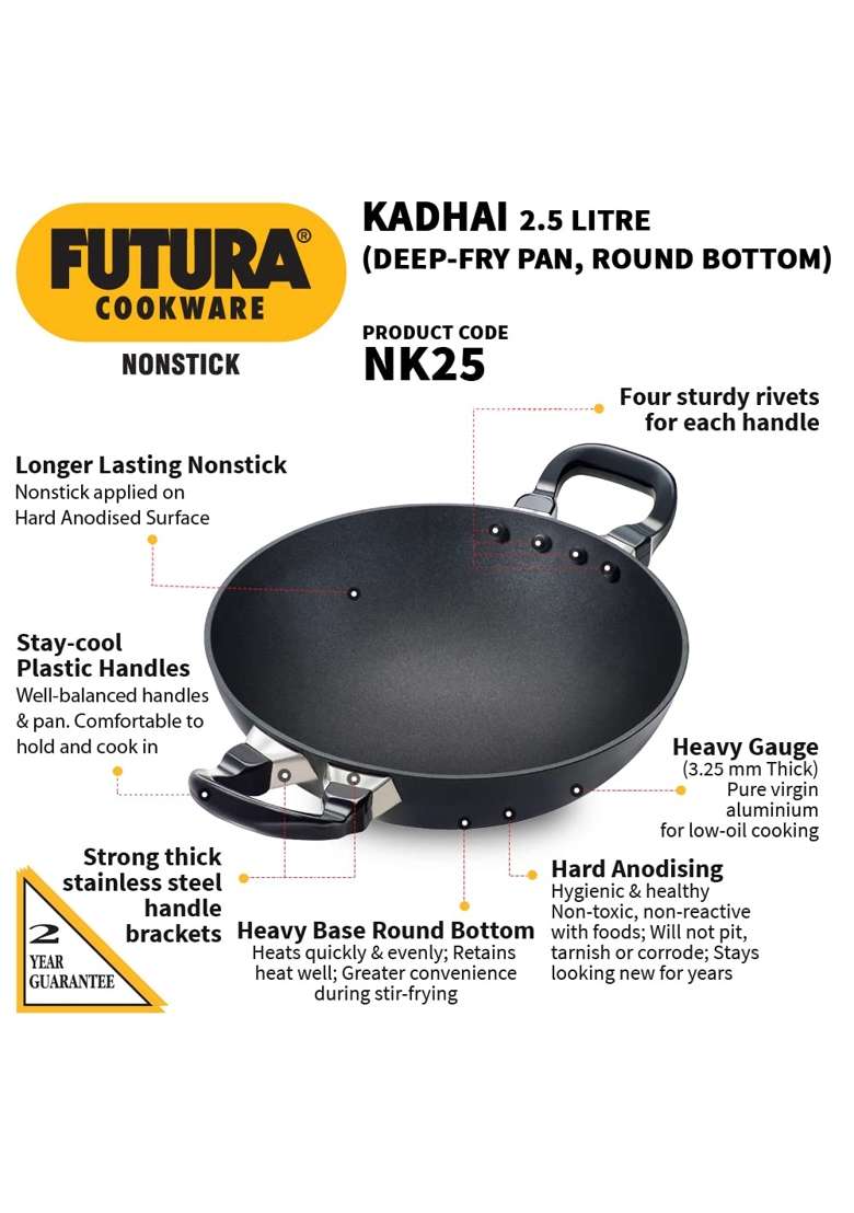 Hawkins Futura Deep Fry Pan | 2.5 L | 2.6 Qt | Non-Stick - Indya