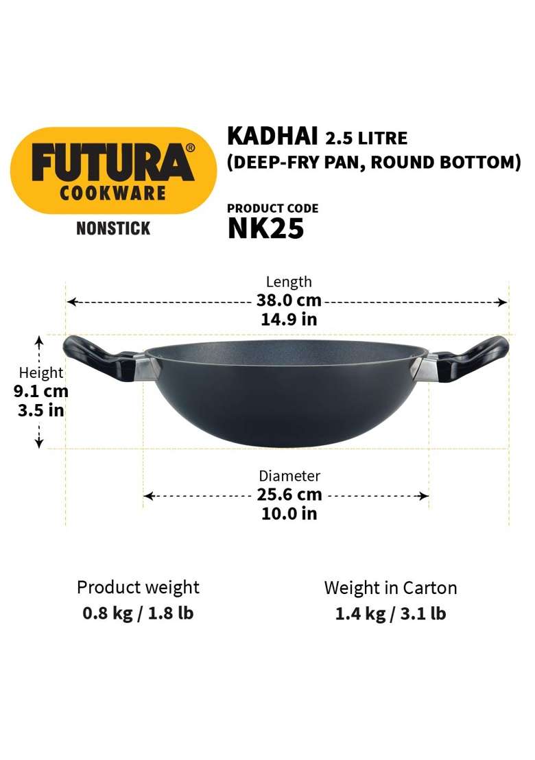 Hawkins Futura Deep Fry Pan | 2.5 L | 2.6 Qt | Non-Stick - Indya