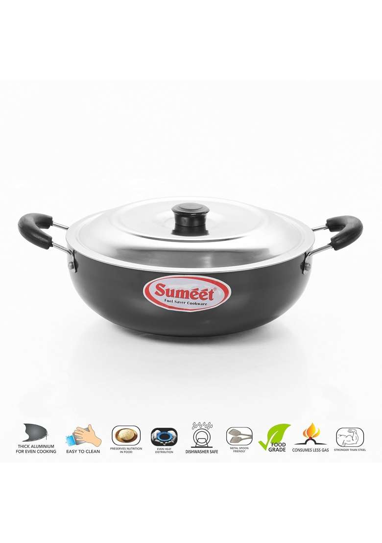 Sumeet Hard Anodised Deep Kadhai Wok | With Lid - Indya