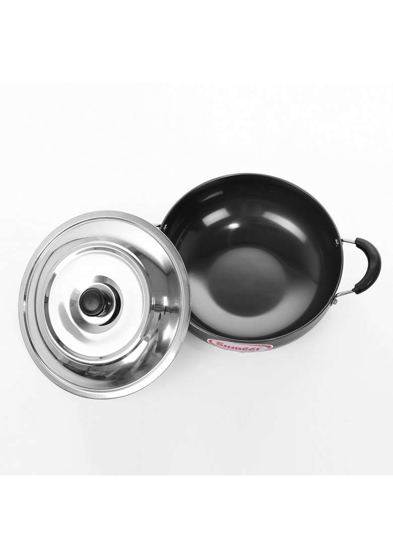 Sumeet Hard Anodised Deep Kadhai Wok | With Lid - Indya