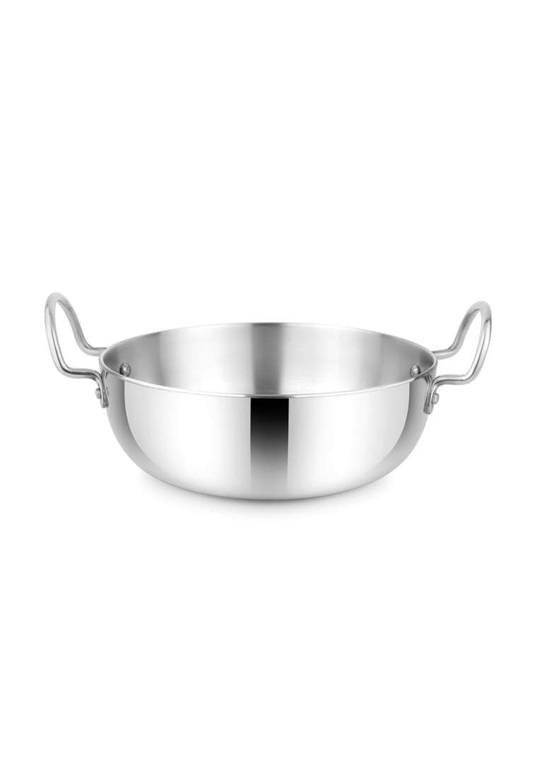 VESPO Mirror Finish Aluminum Induction Deep Kadhai Wok Flat Bottom Kadhai with Stainless | 3 L | 3.2 Qt | 24 cm | 9.4 Inch | With Lid - Indya