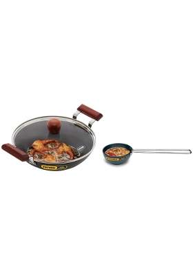 Hawkins Futura Hard Anodised Aluminium Round Bottom Thickness Kadhai Wok with Glass Lid | 2.5 L | 2.6 Qt | 25 cm | 9.8 Inch