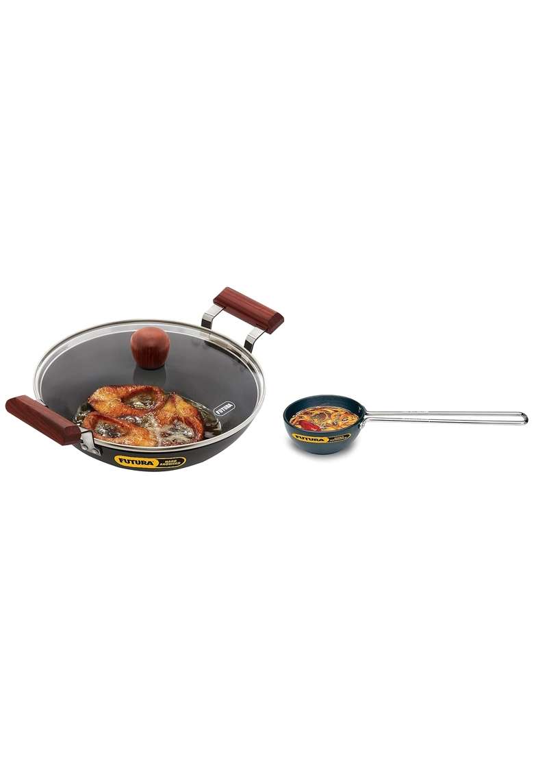 Hawkins Futura Hard Anodised Aluminium Round Bottom Thickness Kadhai Wok with Glass Lid | 2.5 L | 2.6 Qt | 25 cm | 9.8 Inch - Indya