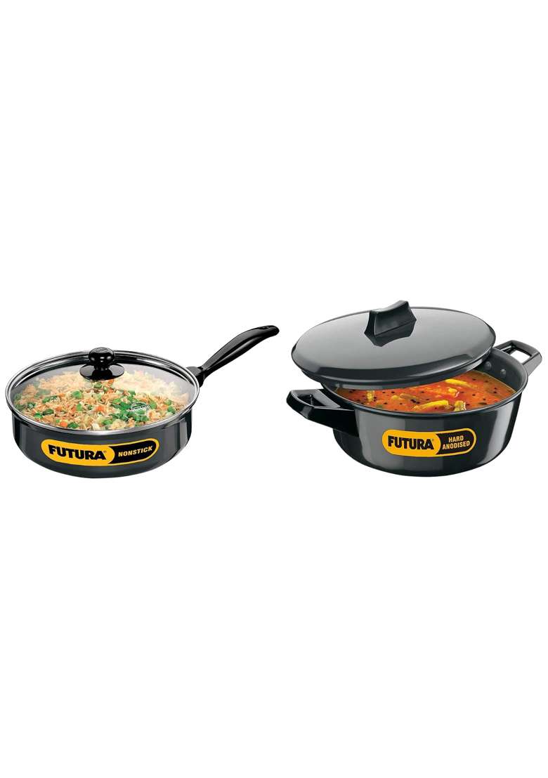 Hawkins Futura Hard Anodised Induction Compatible Cook-n-Serve Bowl with Stainless | 3 L | 3.2 Qt | 23 cm | 9.1 Inch | Non-Stick | With Lid - Indya