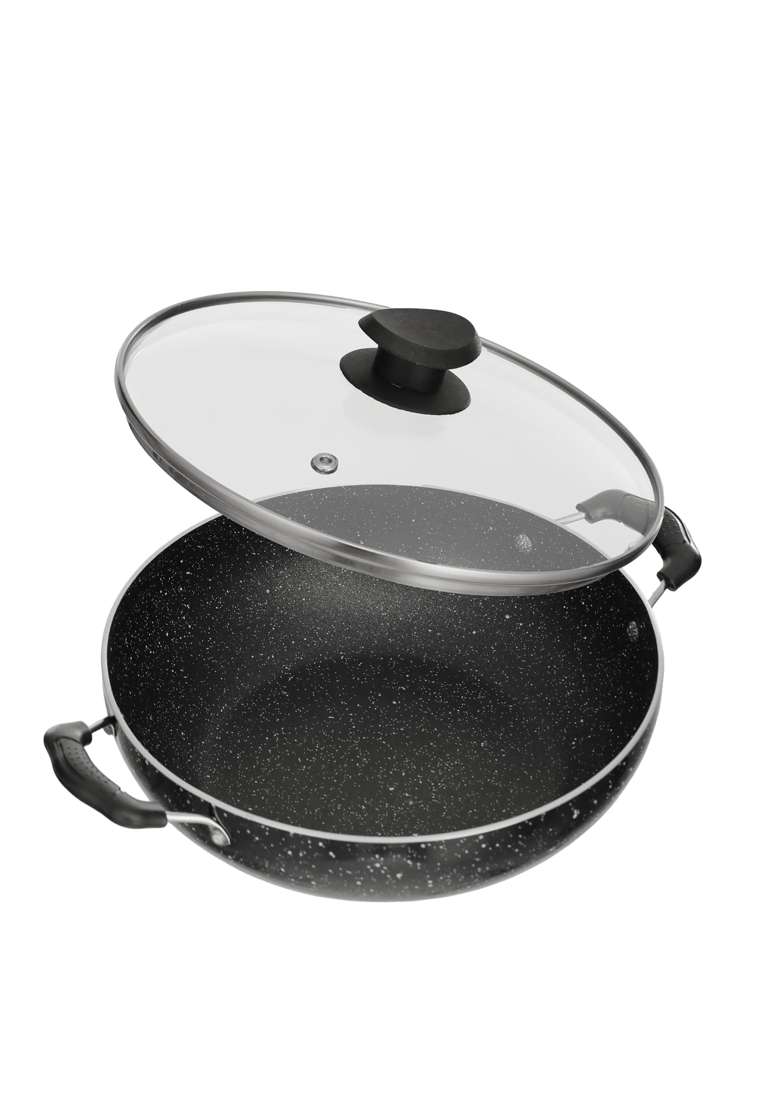 Lifelong Non-Stick Frying Kadai Wok with Glass Lid | 2 L | 2.1 Qt | 22 cm | 8.7 Inch | Induction Compatible - Indya