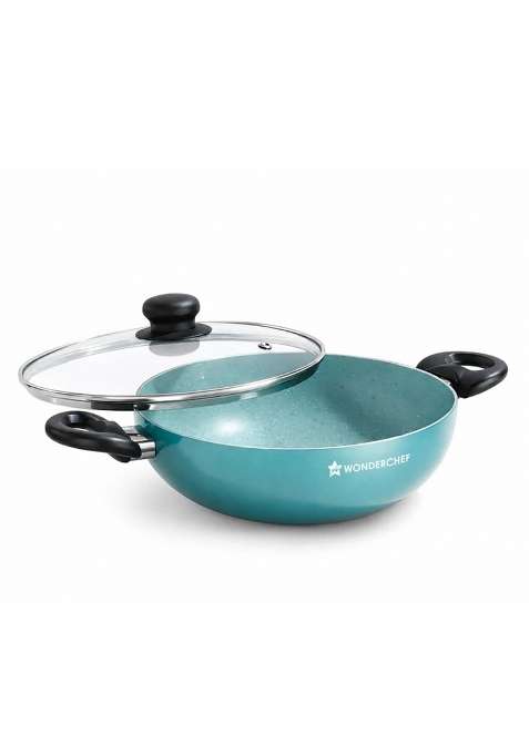 Wonderchef Vitalife Non-Stick Kadhai Wok and Glass Lid for Kitchen | 2.5 L | 2.6 Qt | 24 cm | 9.4 Inch | Induction Compatible | PFOA Free