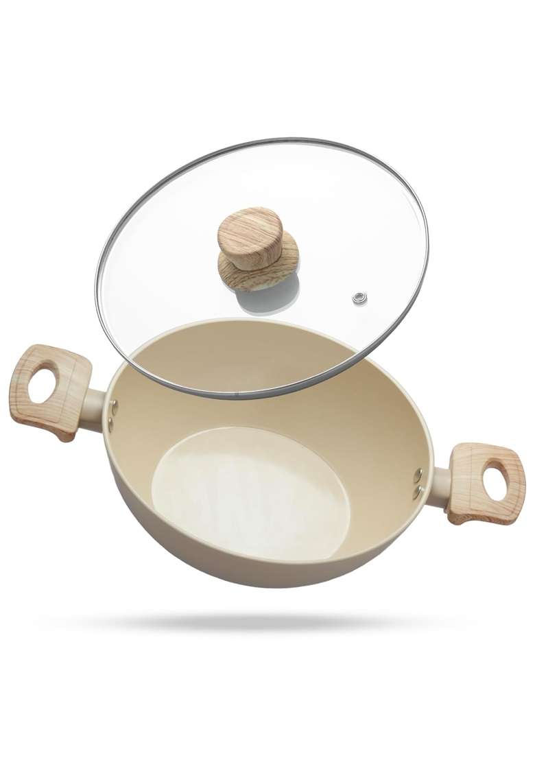 Lifelong Forged Kadhai Wok Glass Lid | 2.5 L | 2.6 Qt | 24 cm | 9.4 Inch | Induction Compatible | Non-Stick - Indya