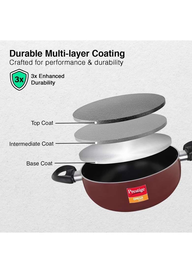 Prestige Omega Deluxe Non-Stick Deep Kadai Wok | 3.5 L | 3.7 Qt | Induction Compatible | PFOA Free - Indya