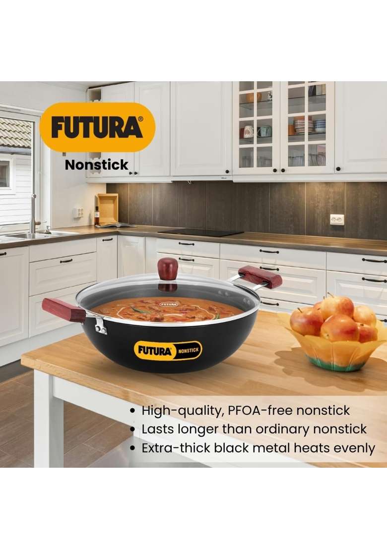 Hawkins Futura Deep Kadhai Wok | 5 L | 5.3 Qt | Induction Compatible | Non-Stick | With Lid - Indya