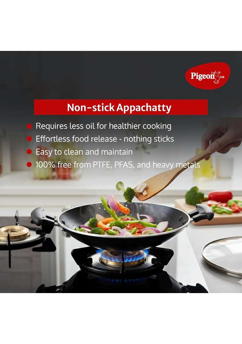 Pigeon Aluminium by Stovekraft Special Non-Stick Appachetty with Lid - Indya