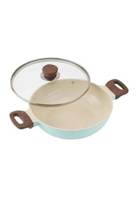 Vinod Ceravit Ceramic Nonstick Deep Kadai Wok with Glass Lid | 1.8 L | 1.9 Qt | 22 cm | 8.7 Inch | Induction Compatible | PFOA Free