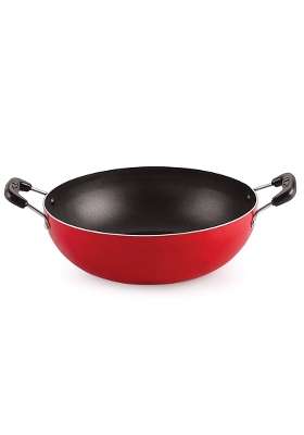 NIRLON Cooking Non-Stick Aluminium Round Bottom Deep-Stir Kadai Wok Pans | 2.5 L | 2.6 Qt | 25 cm | 9.8 Inch