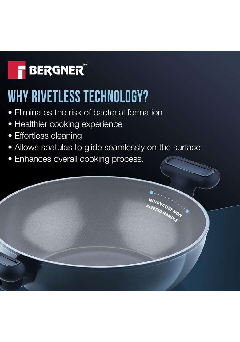 BERGNER Jade | 1.2 L | 1.3 Qt | 20 cm | 7.9 Inch | Induction Compatible | PFOA Free | Non-Stick | With Lid - Indya