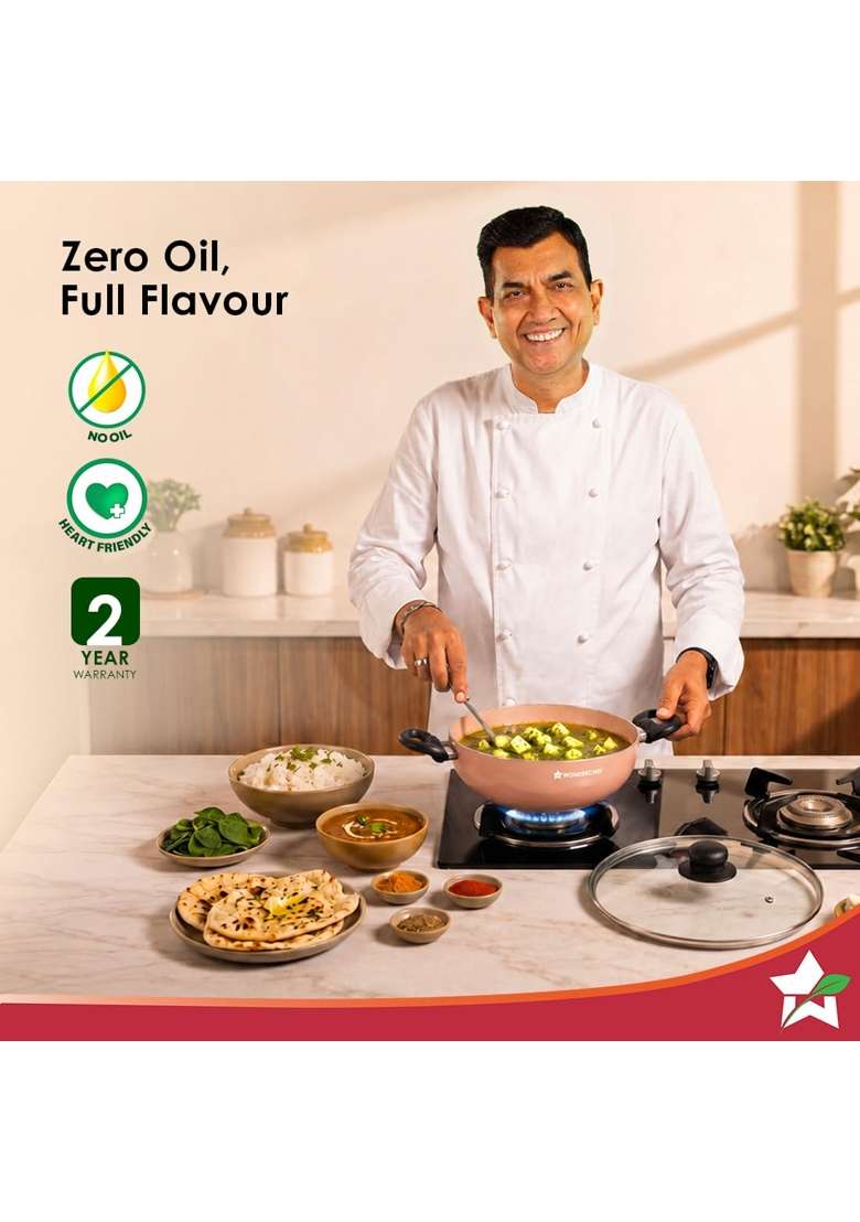 Wonderchef Vitalife Non-Stick Kadhai Wok and Glass Lid for Kitchen | 2.5 L | 2.6 Qt | 24 cm | 9.4 Inch | Induction Compatible | PFOA Free - Indya