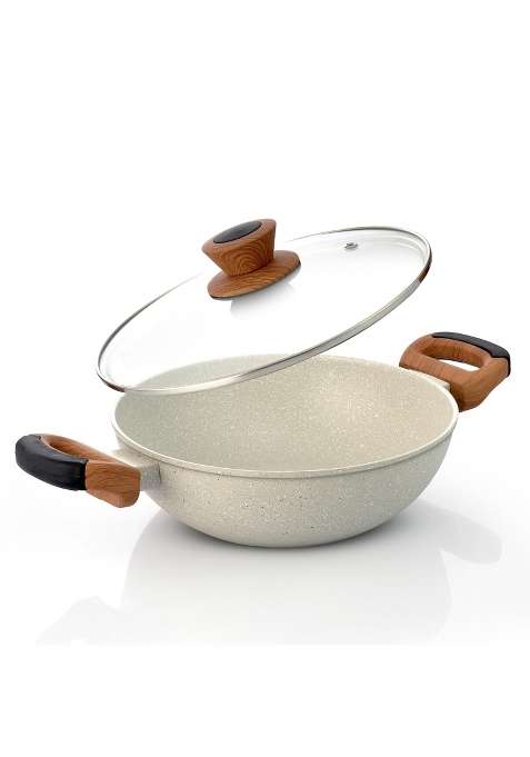 BERGNER Ivory Granite Non-Stick | 2.5 L | 2.6 Qt | 24 cm | 9.4 Inch | Induction Compatible | PFOA Free | With Lid
