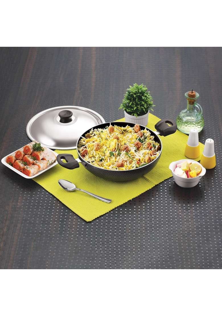 ANJALI Diamond Classic Aluminium Non Stick Kadai Wok | 2.5 L | 2.6 Qt - Indya