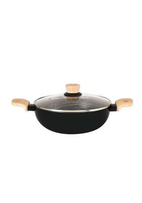 BERGNER Bellini Plus Aura 5-Layer Non-Stick Kadai Wok with Glass Lid | 2.9 L | 3.1 Qt | 22 cm | 8.7 Inch | Induction Compatible