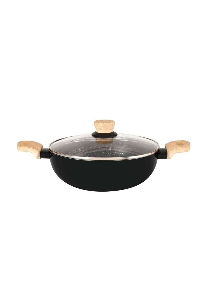 BERGNER Bellini Plus Aura 5-Layer Non-Stick Kadai Wok with Glass Lid | 2.9 L | 3.1 Qt | 22 cm | 8.7 Inch | Induction Compatible - Indya