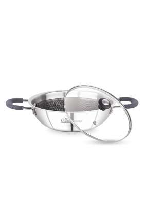 Classic Steels Hexa Comb Triply Kadai Wok with Glass Lid | 2 L | 2.1 Qt | 22 cm | 8.7 Inch | Induction Compatible | Non-Stick