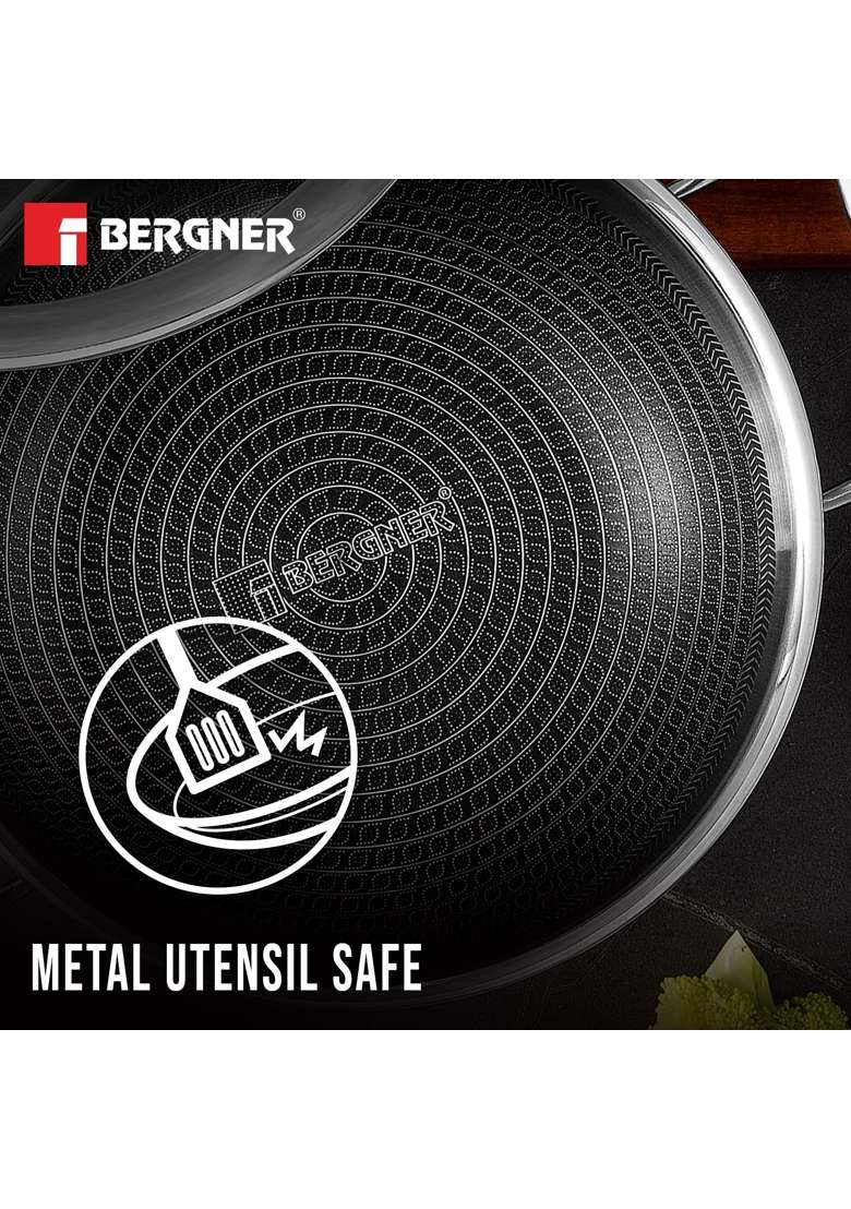 BERGNER Hi-Tech TriPly Stainless Steel | 1.5 L | 1.6 Qt | 20 cm | 7.9 Inch | Induction Compatible | Non-Toxic | Non-Stick | With Lid - Indya
