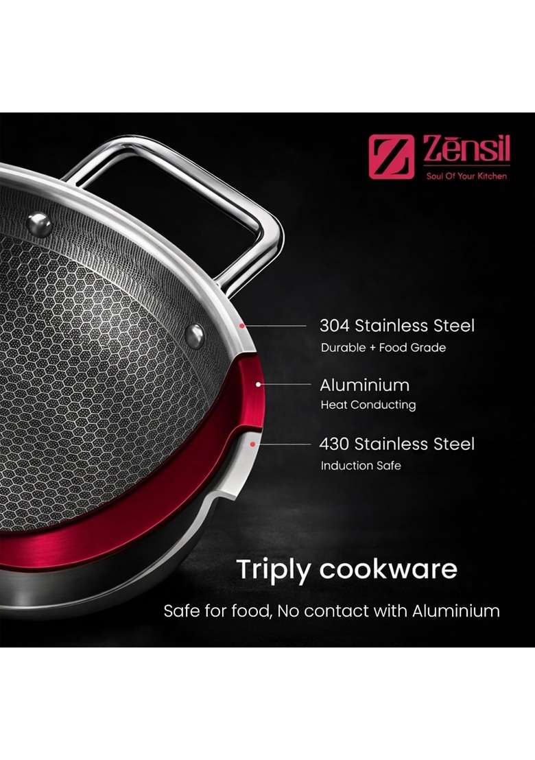 ZENSIL Hexaprime Hybrid | 2.5 L | 2.6 Qt | 24 cm | 9.4 Inch | Induction Compatible | Heavy Bottom | PFOA Free | Non-Stick - Indya