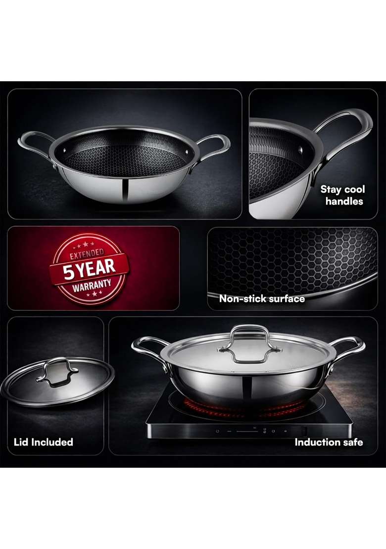 ZENSIL Hexaprime Hybrid | 2.5 L | 2.6 Qt | 24 cm | 9.4 Inch | Induction Compatible | Heavy Bottom | PFOA Free | Non-Stick - Indya