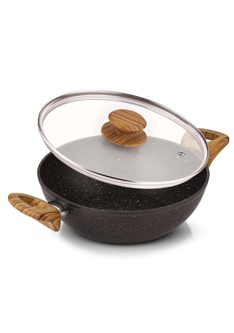 BERGNER Ivory Black Granite Non-Stick | 2.5 L | 2.6 Qt | 24 cm | 9.4 Inch | Induction Compatible | PFOA Free | With Lid - Indya