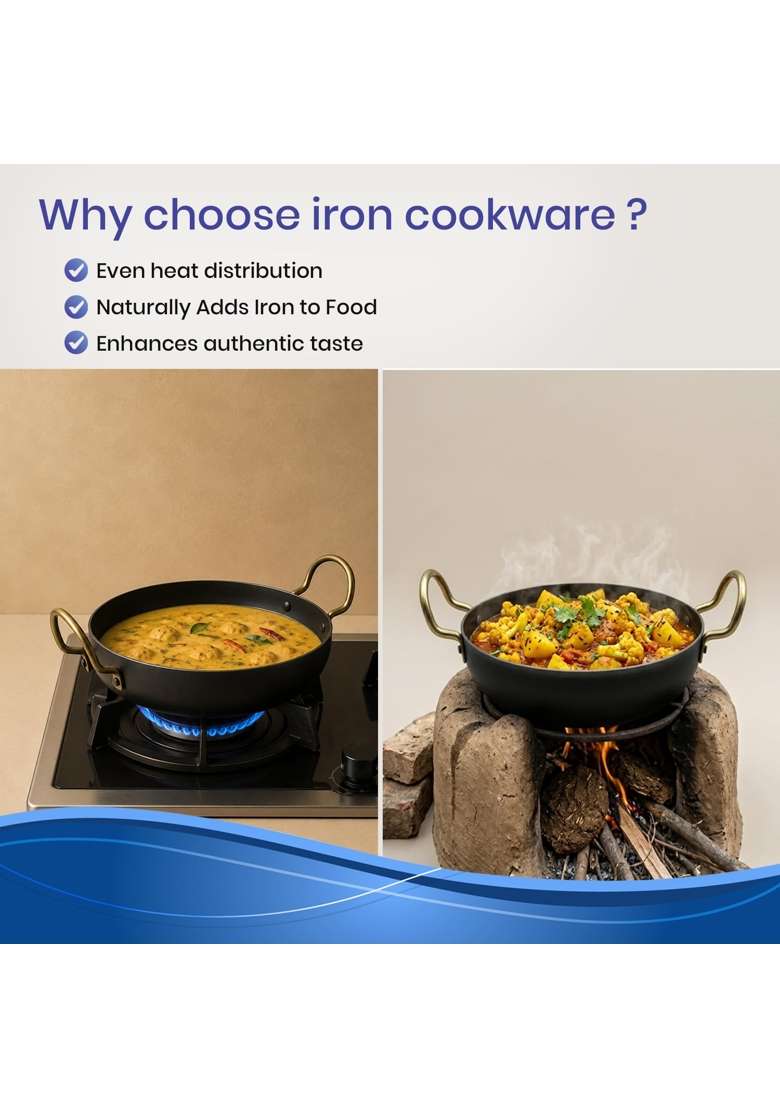 DOZY Iron Nonstick Kadhai Wok | 1.5 L | 1.6 Qt | Non-Toxic - Indya