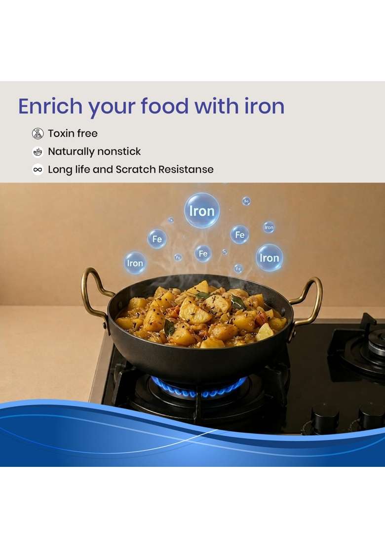 DOZY Iron Nonstick Kadhai Wok | 1.5 L | 1.6 Qt | Non-Toxic - Indya