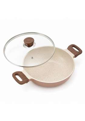 Vinod Ceravit Deep Kadai Wok with Glass Lid | 1.8 L | 1.9 Qt | 22 cm | 8.7 Inch | Induction Compatible | PFOA Free | Non-Stick