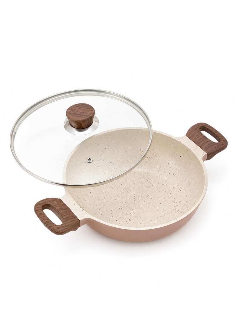 Vinod Ceravit Deep Kadai Wok with Glass Lid | 1.8 L | 1.9 Qt | 22 cm | 8.7 Inch | Induction Compatible | PFOA Free | Non-Stick - Indya