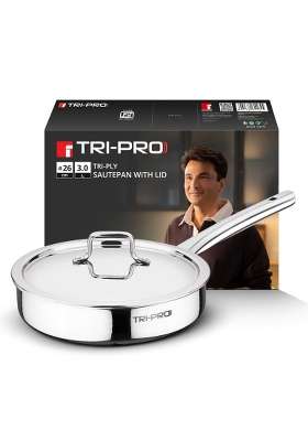 BERGNER TriPro Tri-Ply Stainless Steel | 3 L | 3.2 Qt | 26 cm | 10.2 Inch | Induction Compatible | With Lid