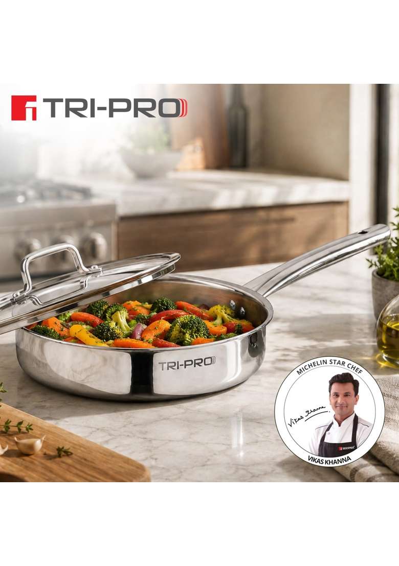 BERGNER TriPro Tri-Ply Stainless Steel | 3 L | 3.2 Qt | 26 cm | 10.2 Inch | Induction Compatible | With Lid - Indya
