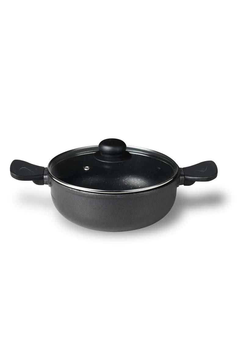 BERGNER Senator Die-Cast Non-Stick Kadai Wok with Glass Lid | 2.5 L | 2.6 Qt | 20 cm | 7.9 Inch - Indya